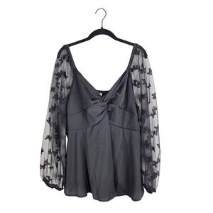 Black Butterfly‎ Mesh Sleeve Blouse 1XL Sweetheart Neckline Witchy Whimsigoth